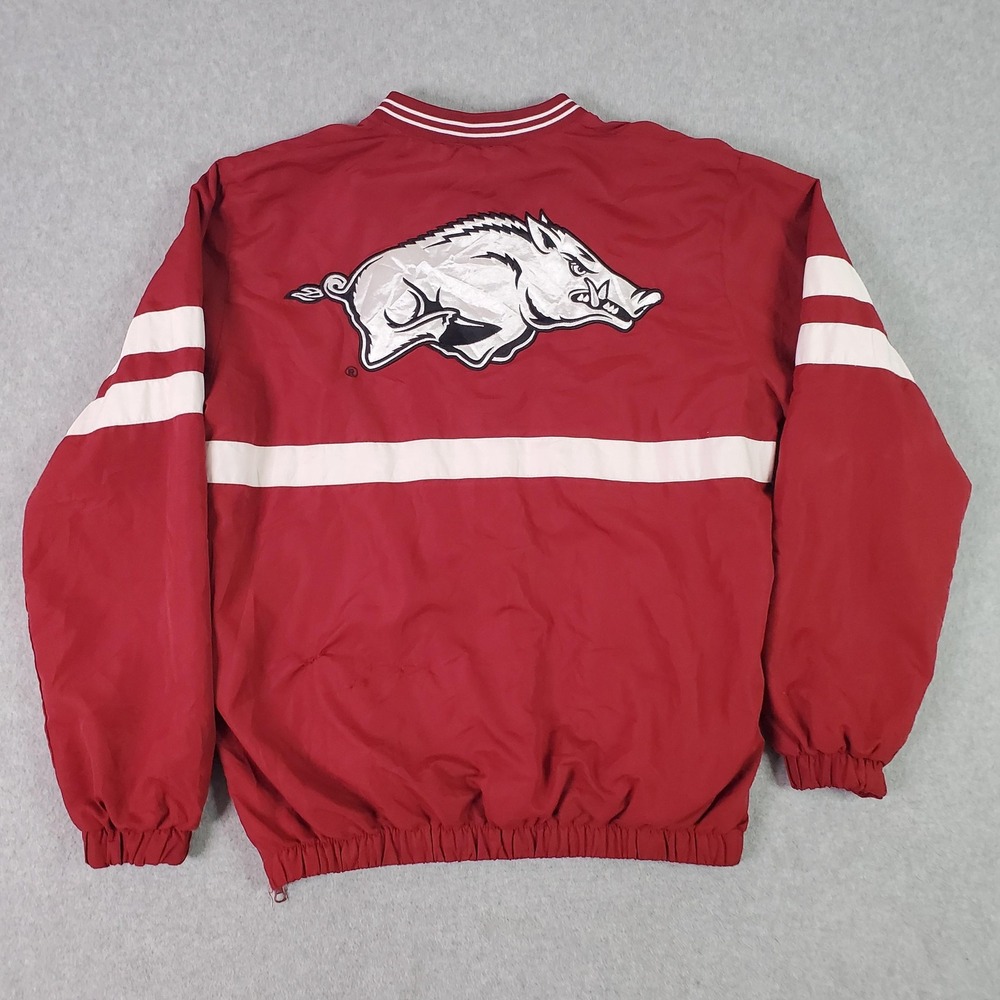 Vintage Arkansas Razorbacks Pullover Jacket Mens Med Red NCAA Football 58 Sports - Picture 2 of 16